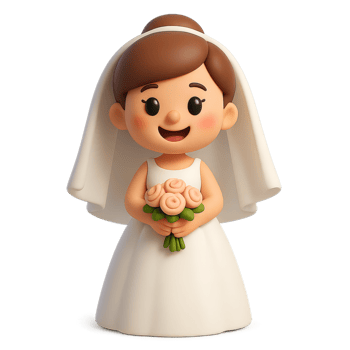 Cute Cartoon Bride in Simple 3D Style Holding Bouquet png