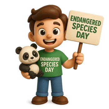 Young Hero Celebrating Endangered Species Day with a Panda Icon png