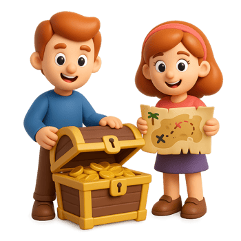 Cartoon Characters Discover Treasure on a Fun Adventure Quest png