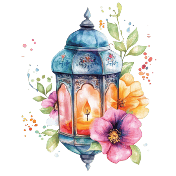 A vibrant watercolor lantern adorned with colorful flowers for Ramadan celebrations, ramadan lantern with colorful flowers png