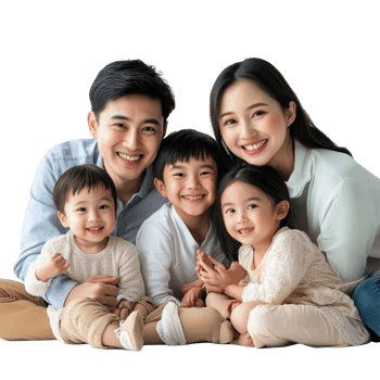 Happy Asian family enjoying time together at home in a warm and joyful setting on a bright day, Happy Asian family isolated on transparent background, Happy family enjoying together png