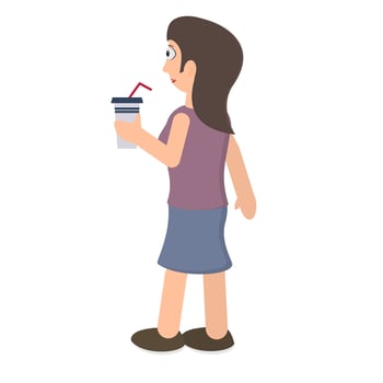 A woman drinks soda. A cup with a straw vector