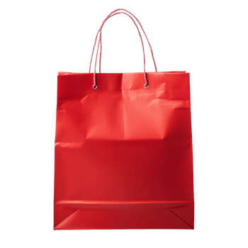 Bright red shopping bag on a clean transparent background ideal for retail and promotional use, Red shopping bag isolated on transparent background png