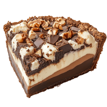 Delicious slice of Mississippi mud pie with chocolate layers on a transparent background, mississippi mud pie slice isolated on transparent background png