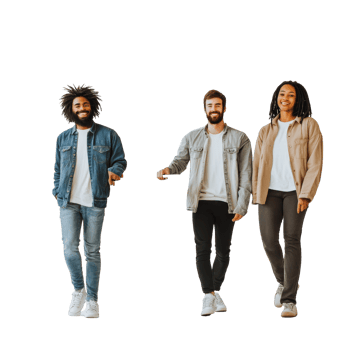 Diverse individuals joyfully pushing a shopping cart filled with groceries in a modern indoor setting, diverse people pushing a shopping cart png