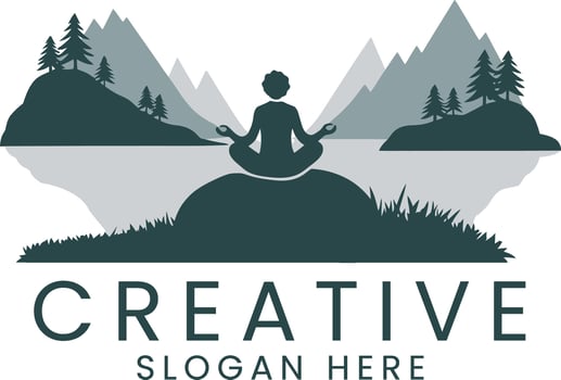 Peaceful Yoga Meditation Mountain Lake Scene Design man sky art calm pose rock vector