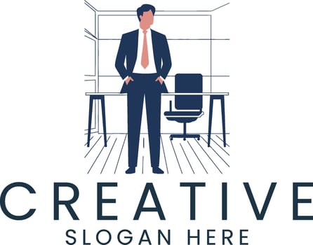 Businessman Office Minimalist Modern Design tie suit desk room icon vector