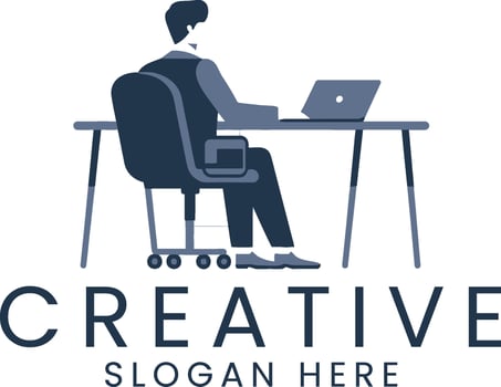Modern Office Worker Laptop Desk Creative Design man job flat icon blue vector
