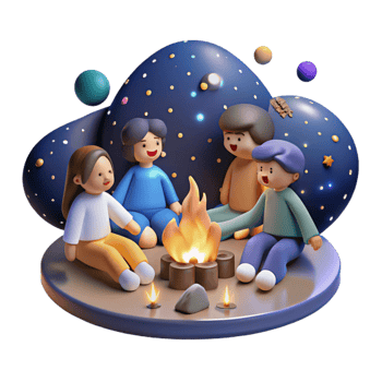 beautiful abstract Group Friends Around Campfire Transparent Background Night Sky authentic png