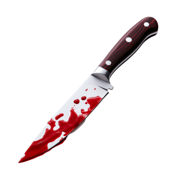 A kitchen knife with blood dripping on a clean transparent background, depicting an unsettling atmosphere of tension, Kitchen Knife with Blood Dripping on transparent background Horror Scene, png