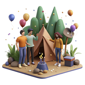 beautiful rustic Group of Friends Camping in the Woods Isolated Outdoor Adventure high quality png