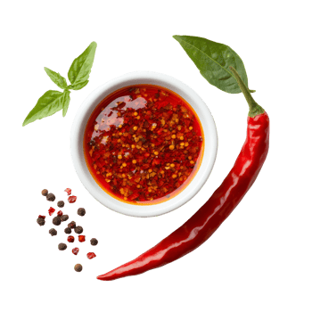 Fresh red pepper and flavorful sauce arranged on a clean transparent background for culinary inspiration, Pepper and sauce isolated on transparent background png