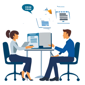 Business professionals engaged in a productive conversation during a meeting at a modern office space, file no background Business people talking together online png