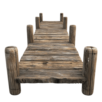 Wooden pier extending into the empty space, showcasing rustic charm on a clean transparent background, Wooden Pier Isolated on transparent background png