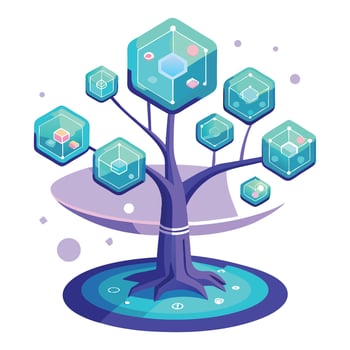 Augmented Reality AR Tree with Modern Leaves and Trunk in a Futuristic Setting vector