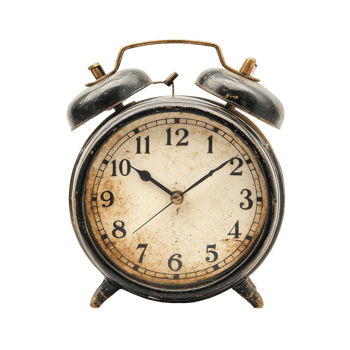 A classic vintage alarm clock with a worn face and jingling bells isolated on a transparent background showcasing timeless design, classic vintage alarm clock isolated on transparent background png