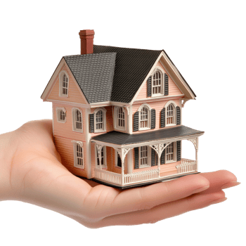 Hand holding a model house showcasing architecture and design concepts for housing ideas, file no background Hand holding a model house png