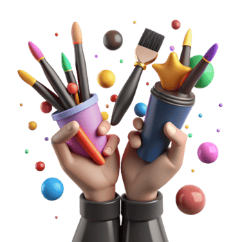 beautiful artistic Hands Holding Paintbrushes for Art Project Transparent Background professional png