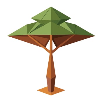 Detailed Illustration of a Flat Tree with a Paper Origami Style Canopy for a Delicate and Intricate Design vector