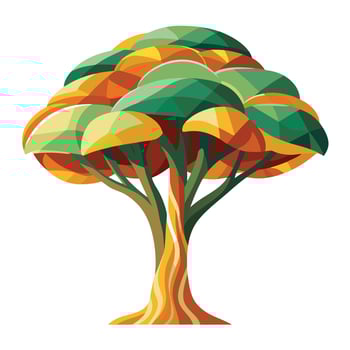 Botanical Flat Tree with Green Leaves and Trunk in a Natural Settings vector