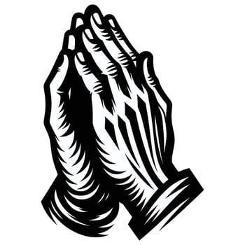 Black and White Illustration of Praying Hands in Religious Style vector