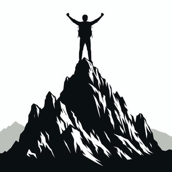 Silhouette of a man standing on top of a mountain vector