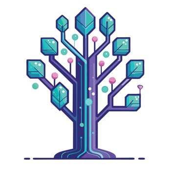 Innovative tree artwork with vibrant neon circuits as its futuristic leaf design vector