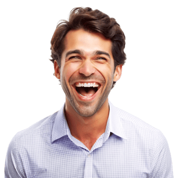 Cheerful man with a wide smile and laughing eyes, isolated on Transparent Background, perfect for expressing joy and fun png