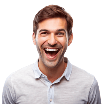 Joyful man laughing with an open smile, isolated on Transparent Background, showing happiness and genuine amusement png