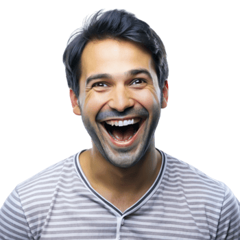 Happy man bursting into laughter, isolated on white, showcasing a positive and uplifting mood full of excitement png