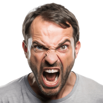Furious man screaming with anger, isolated on Transparent Background, displaying rage and frustration in an intense expression png