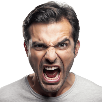 Angry man with a fierce expression, shouting in frustration, isolated on Transparent Background, perfect for anger related concepts png
