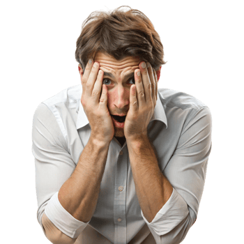 Distressed individual with hands on face, portraying anxiety and emotional tension, ideal for themes of worry and fear png