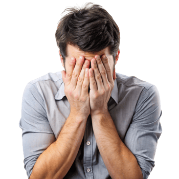 Stressed man covering his face with both hands, conveying feelings of shame, anxiety, and sadness in a personal moment png