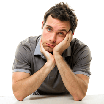 Bored young man resting his face on his hands, expressing disinterest and fatigue, isolated on Transparent Background png