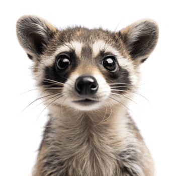 Fluffy raccoon with expressive eyes, isolated on Transparent Background, ideal for animal lovers and wildlife photography png