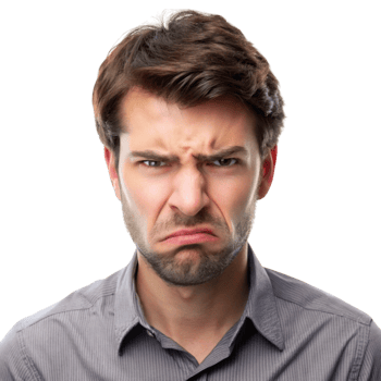 upset and disgusted man with visible facial expressions of displeasure, captured in high resolution png