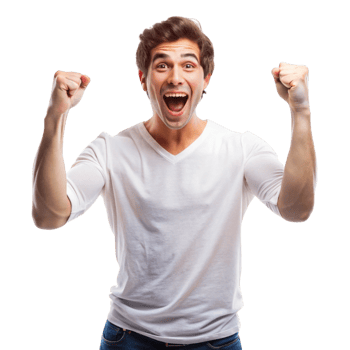 Overjoyed young man expressing his happiness and success with enthusiastic gestures on a Transparent Background png
