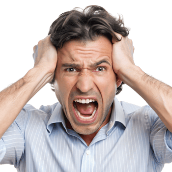 Stressed man in business attire screaming in frustration and anger, experiencing overwhelming emotions png