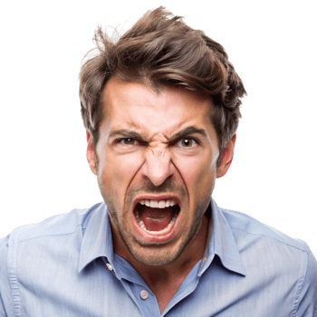 Close up of a businessman displaying extreme frustration and emotional tension, isolated against a clean Transparent Background png