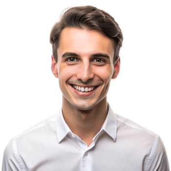 Happy young professional with a bright smile, radiating confidence and optimism in a casual outfit on a plain background png