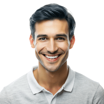 Portrait of a cheerful young man showing a big, genuine smile in casual clothing, isolated on a Transparent Background png
