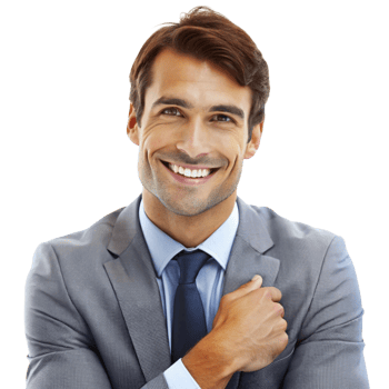 Excited businessman smiling and expressing happiness with arms raised in celebration isolated on Transparent Background png