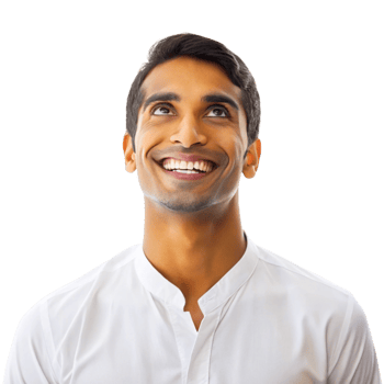Joyful young man in a casual shirt raising both arms in triumph showing enthusiasm and success on a Transparent Background png