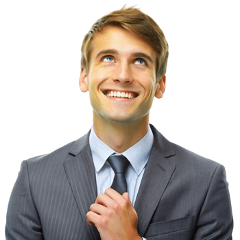 Successful man expressing joy and accomplishment with arms raised high celebrating professional success png