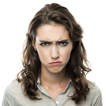 Angry young woman frowning intensely, displaying frustration and jealousy with a displeased expression png