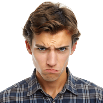Frustrated man glaring with an angry, tense expression, clearly showing feelings of jealousy and dissatisfaction png