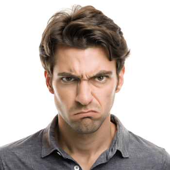 Jealous man with a tense, furrowed expression, clearly upset and expressing her displeasure and frustration png