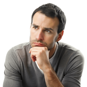 Pensive man resting his chin on his hand, staring thoughtfully into the distance, lost in deep thought png