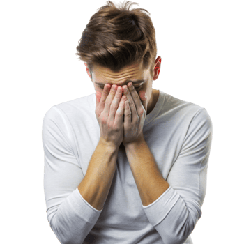 Thoughtful young man with a sad expression, leaning on his hand, contemplating feelings of remorse and regret png